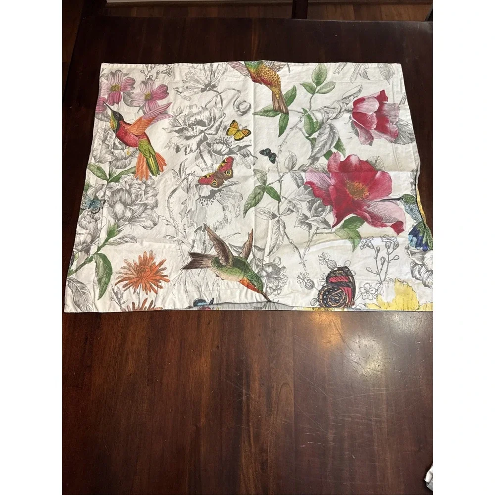 Pottery Barn Standard Pillow Shams Set 2 Hummingbird Butterfly Print Reversible